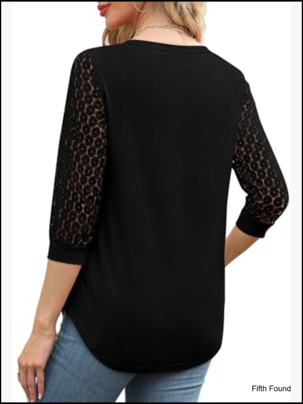 3/4 Length Sleeve V-Neck Lace Tunic Business Casual Blouse - Picture 3 of 5